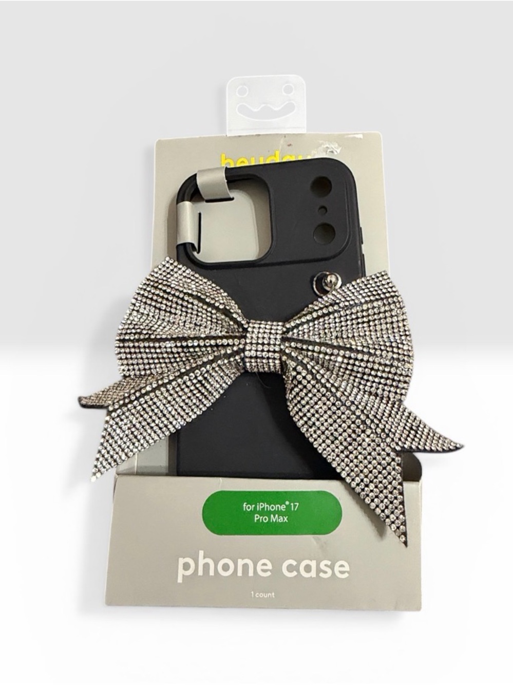 Hey Day IPhone 17 Pro-Max Rhinestone Bow Phone Case - Black Silver